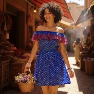 Lilly Pulitzer Kalama Off-The-Shoulder Smocked Mini Dress In Borealis Blue Large